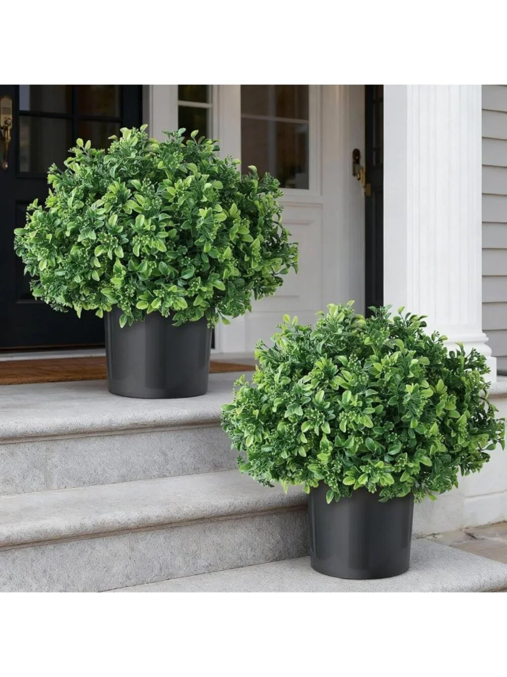 Set of 2 Green Artificial Boxwood Topiary Balls for Front Door Decor